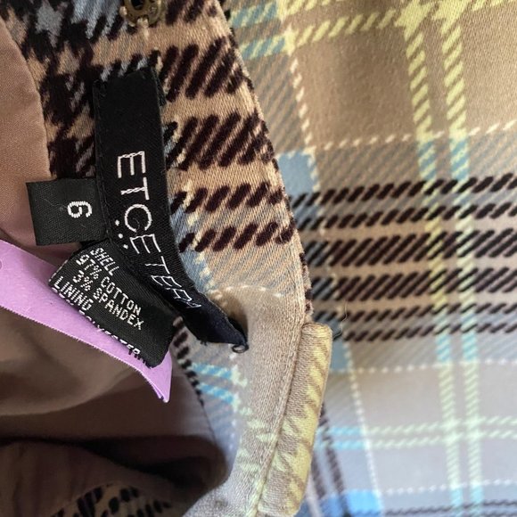 Etcetera black beige blue plaid skirt size 6 mini lined school girl uniform pock - Picture 5 of 8